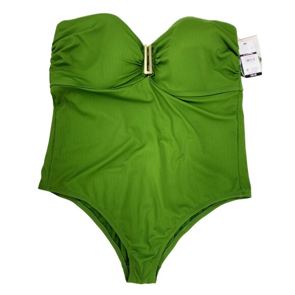 Green Plus Size 2X Strapless One-Piece Swimsuit W/Detachable Straps Gold Accent - Picture 2 of 8